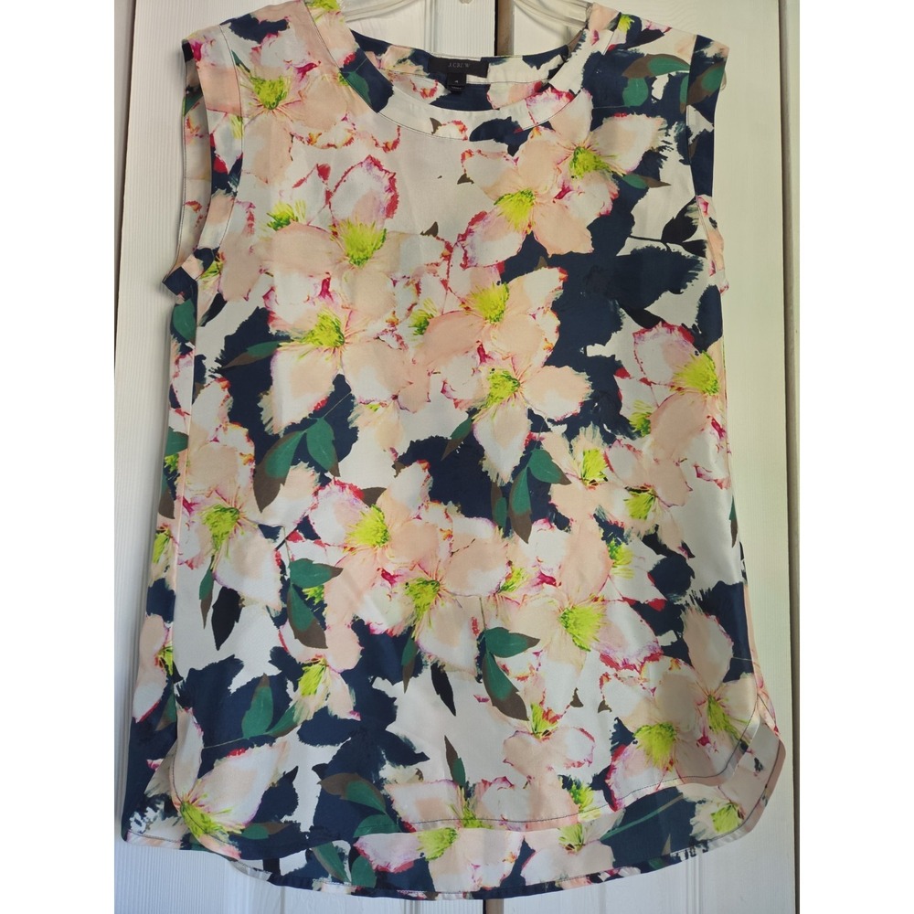 J. Crew 100% Silk Cove Floral Blouse Natural‎ Fibers Careerware Size 4